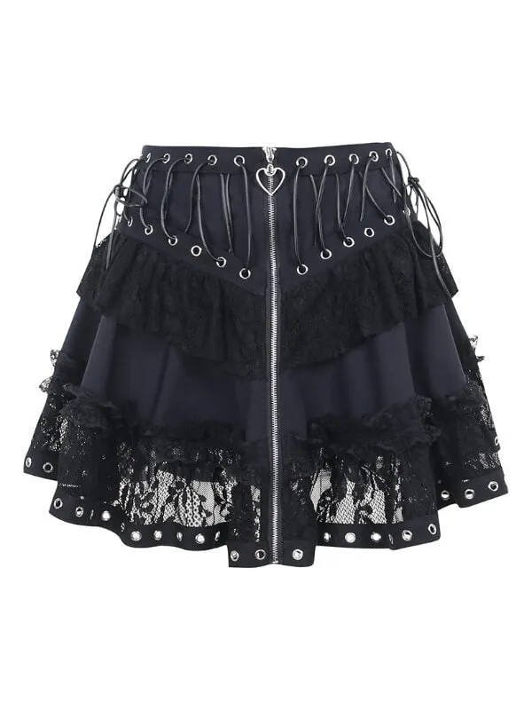 Punk girl zipper layered skirt