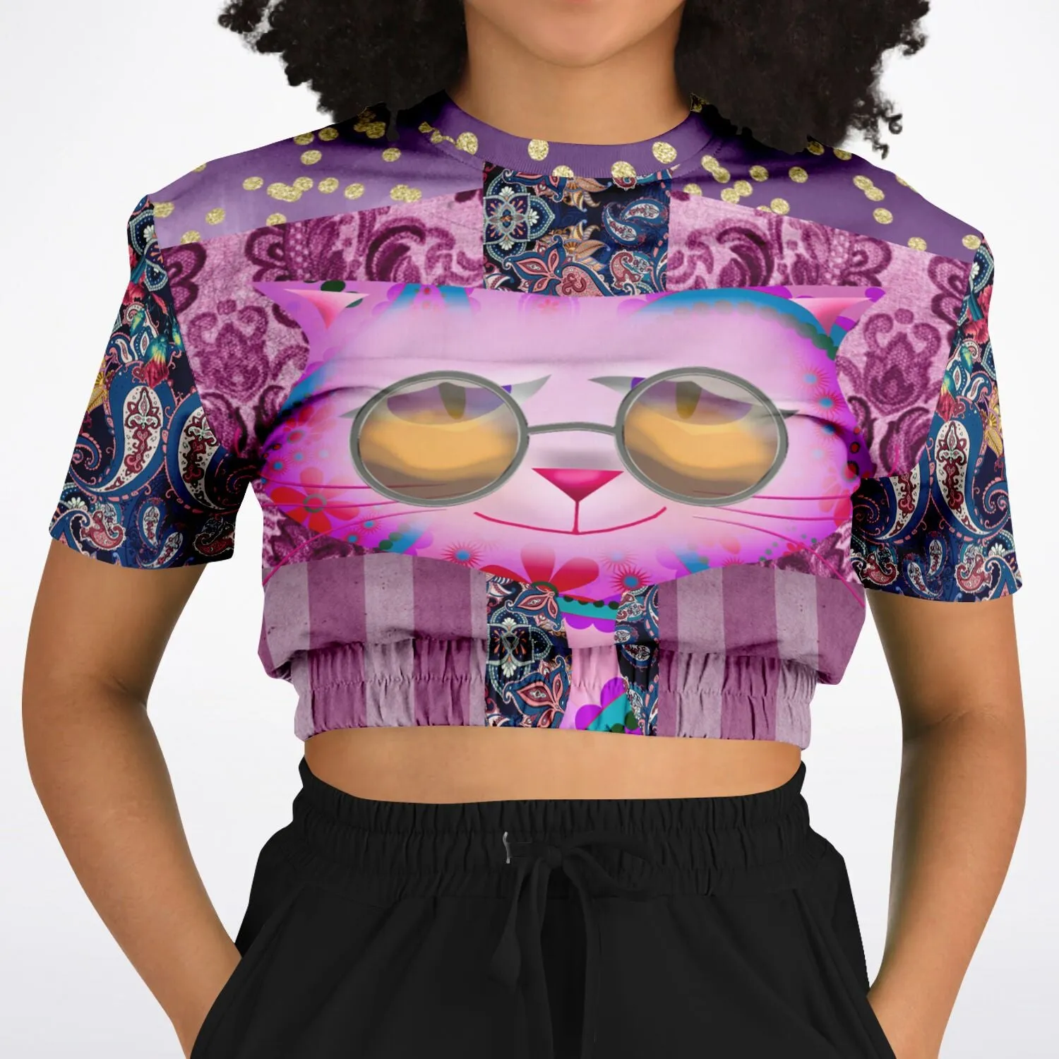 Purple Jamboree Short Sleeve Cropped Eco-Poly Sweater