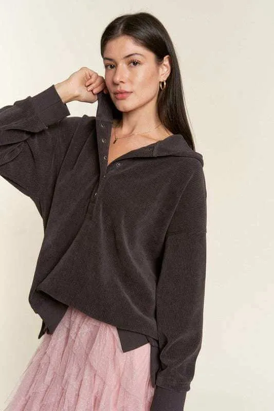 Ribbed Hooded Sweatshirt