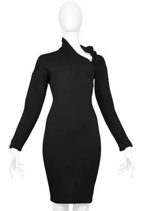 ROMEO GIGLI BLACK WOOL BODYCON SCULPTURAL DRESS 1989/90