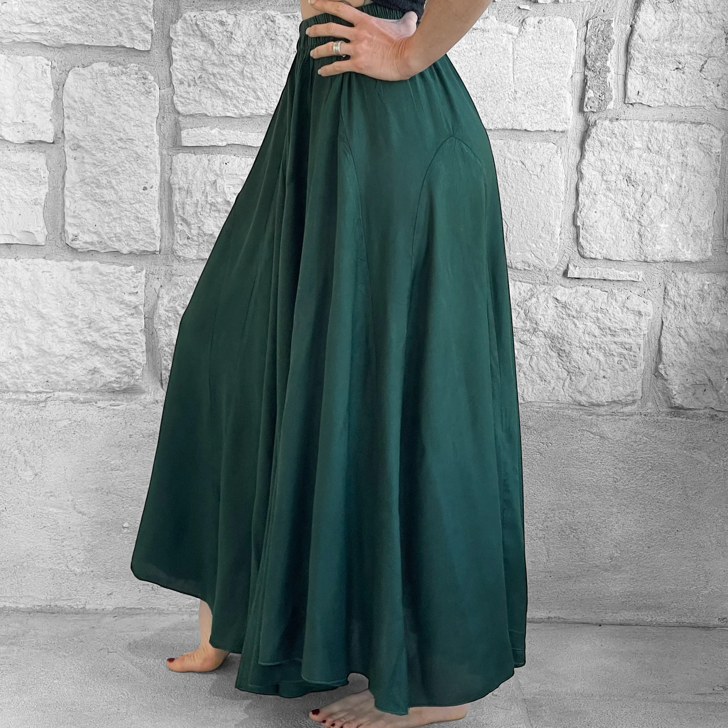 'Sadie' Long Flowing Skirt - Rayon Green