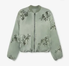 Satin bomber jacket with sequin detailing.