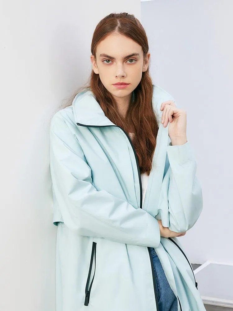 Sea Blue Hoodie Silm Trench Coat