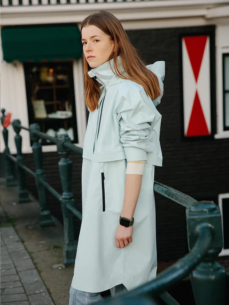 Sea Blue Hoodie Silm Trench Coat