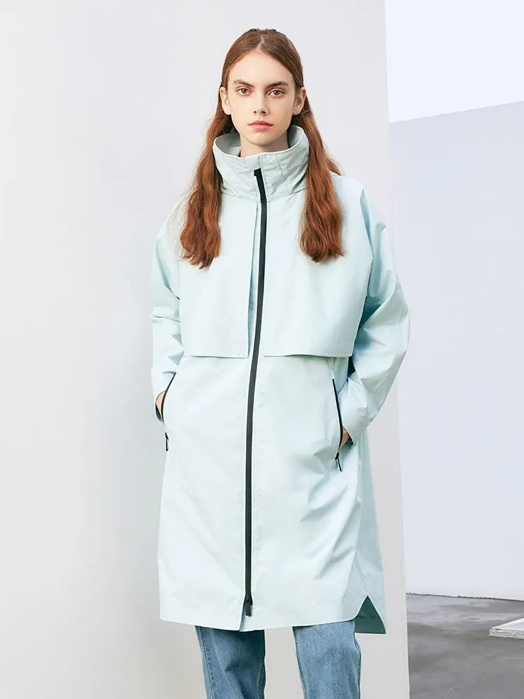 Sea Blue Hoodie Silm Trench Coat