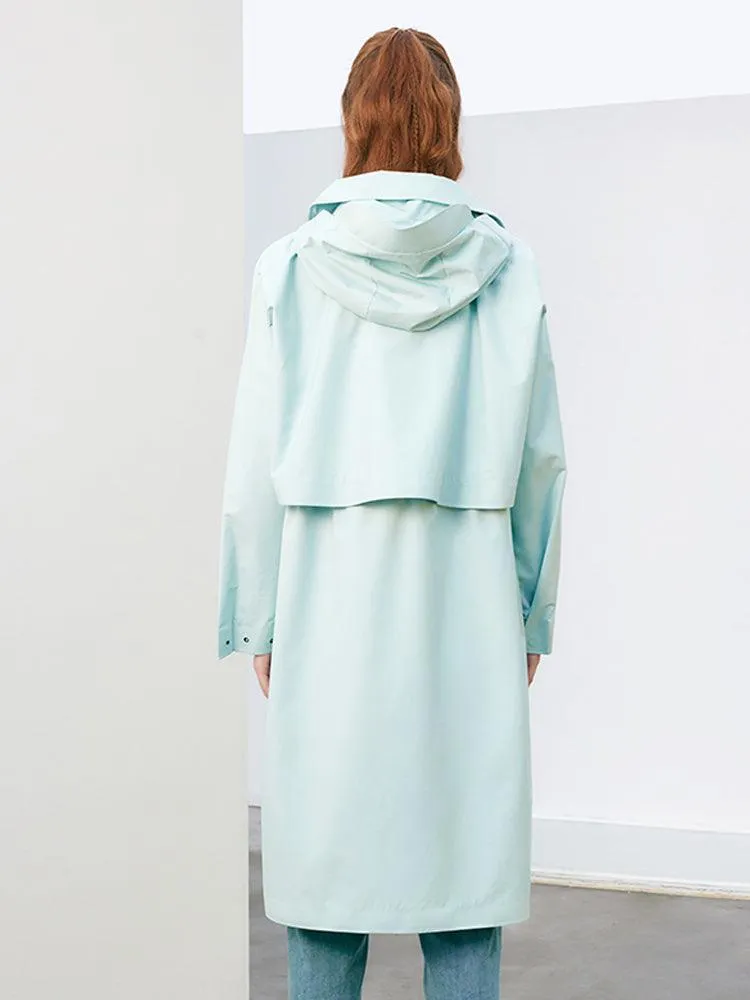 Sea Blue Hoodie Silm Trench Coat