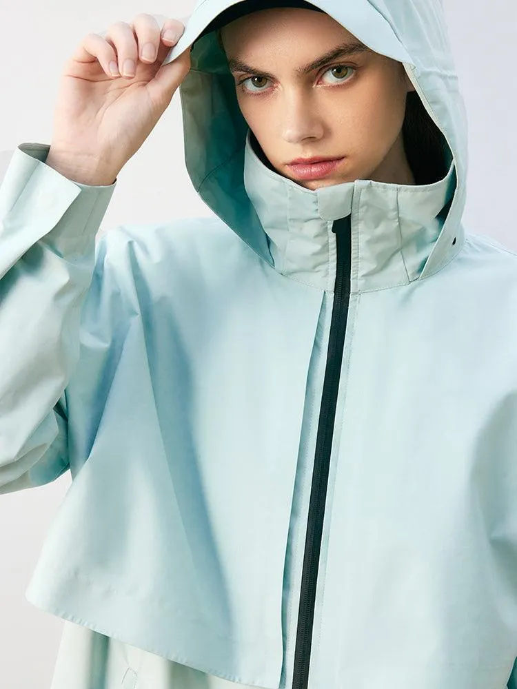 Sea Blue Hoodie Silm Trench Coat