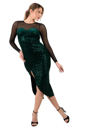 Sequin Dance Dress With Mesh Sleeves