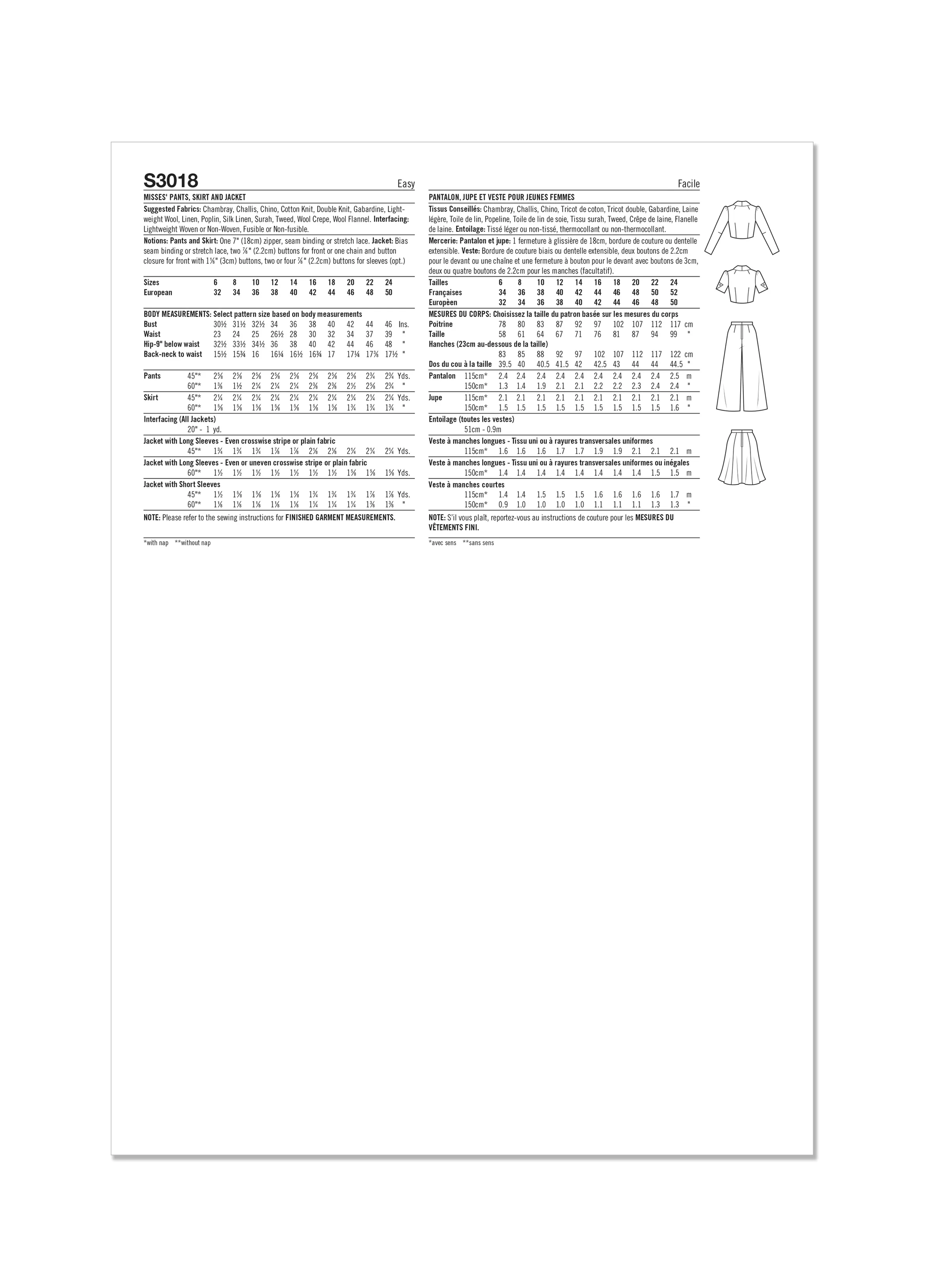 Simplicity Sewing Pattern 3018 Pants, Skirt and Jacket