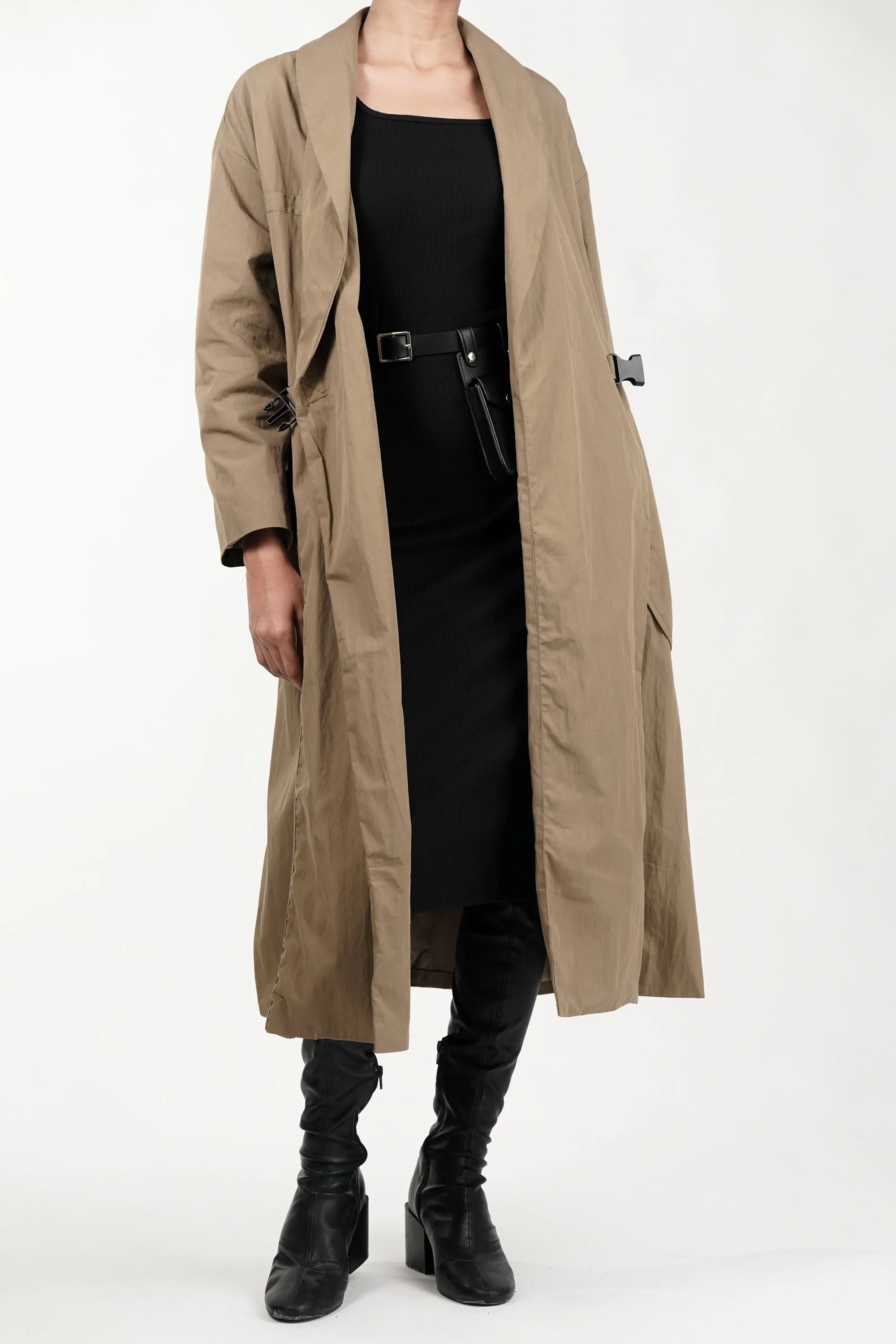 Snap Buckle Panelled Trench Coat