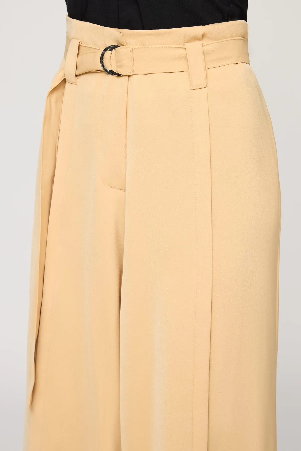 Soft Sand Belted Flared Korean Pants