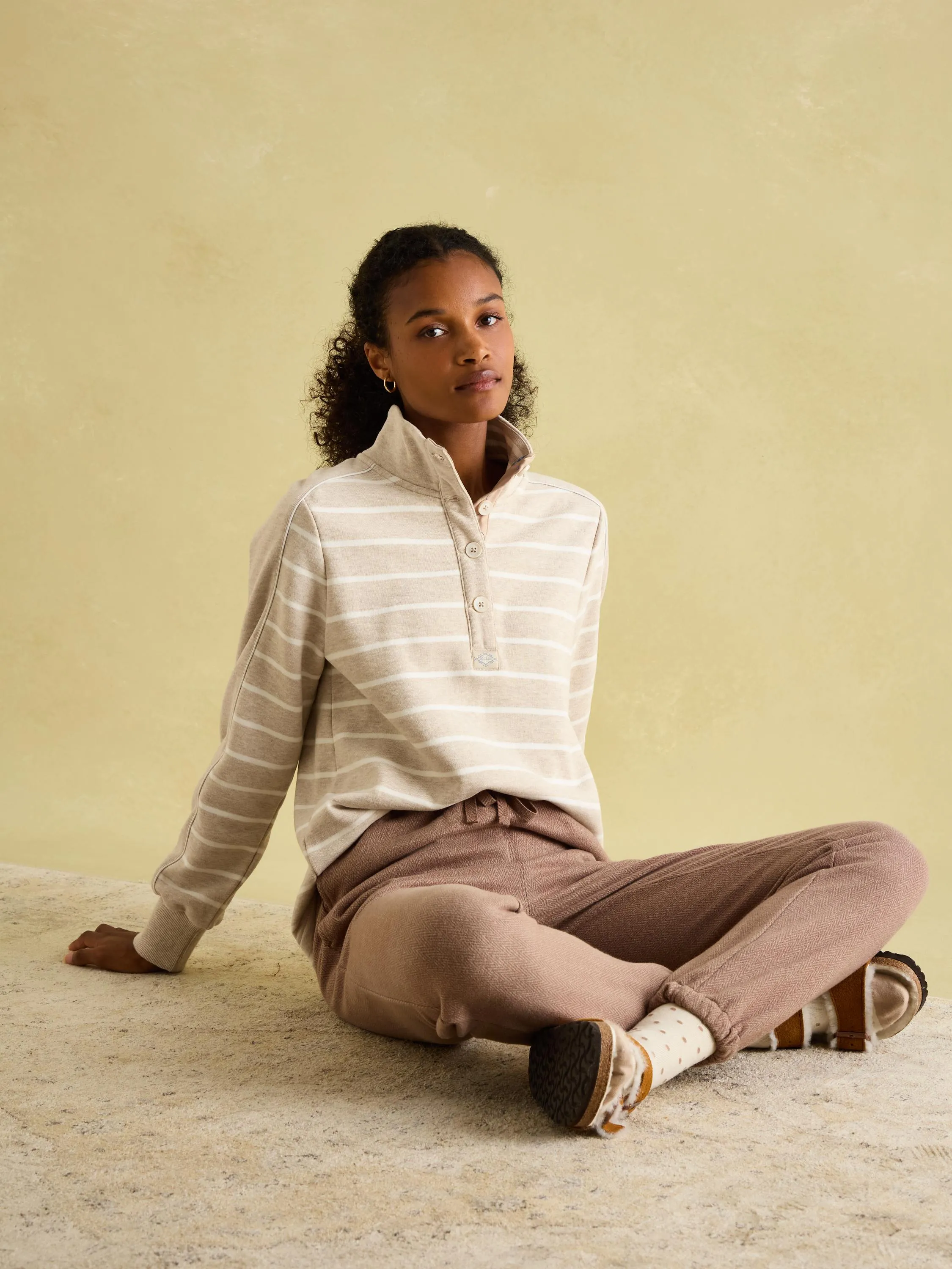 Southwold Oatmarl Button Down Striped Sweatshirt