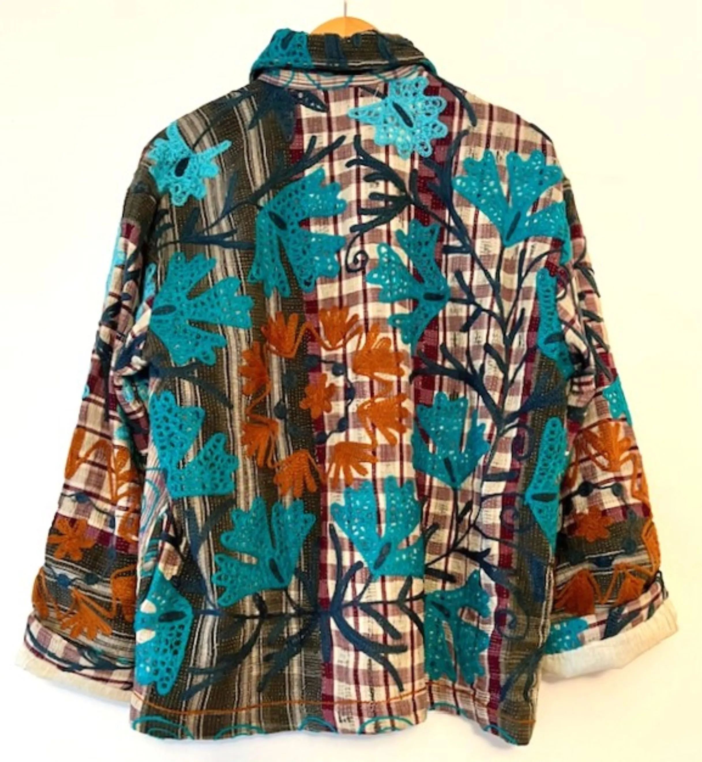 Specialty Collection: Shirt Style Button Down Jacket With Embroidery (Turquoise)