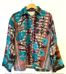 Specialty Collection: Shirt Style Button Down Jacket With Embroidery (Turquoise)