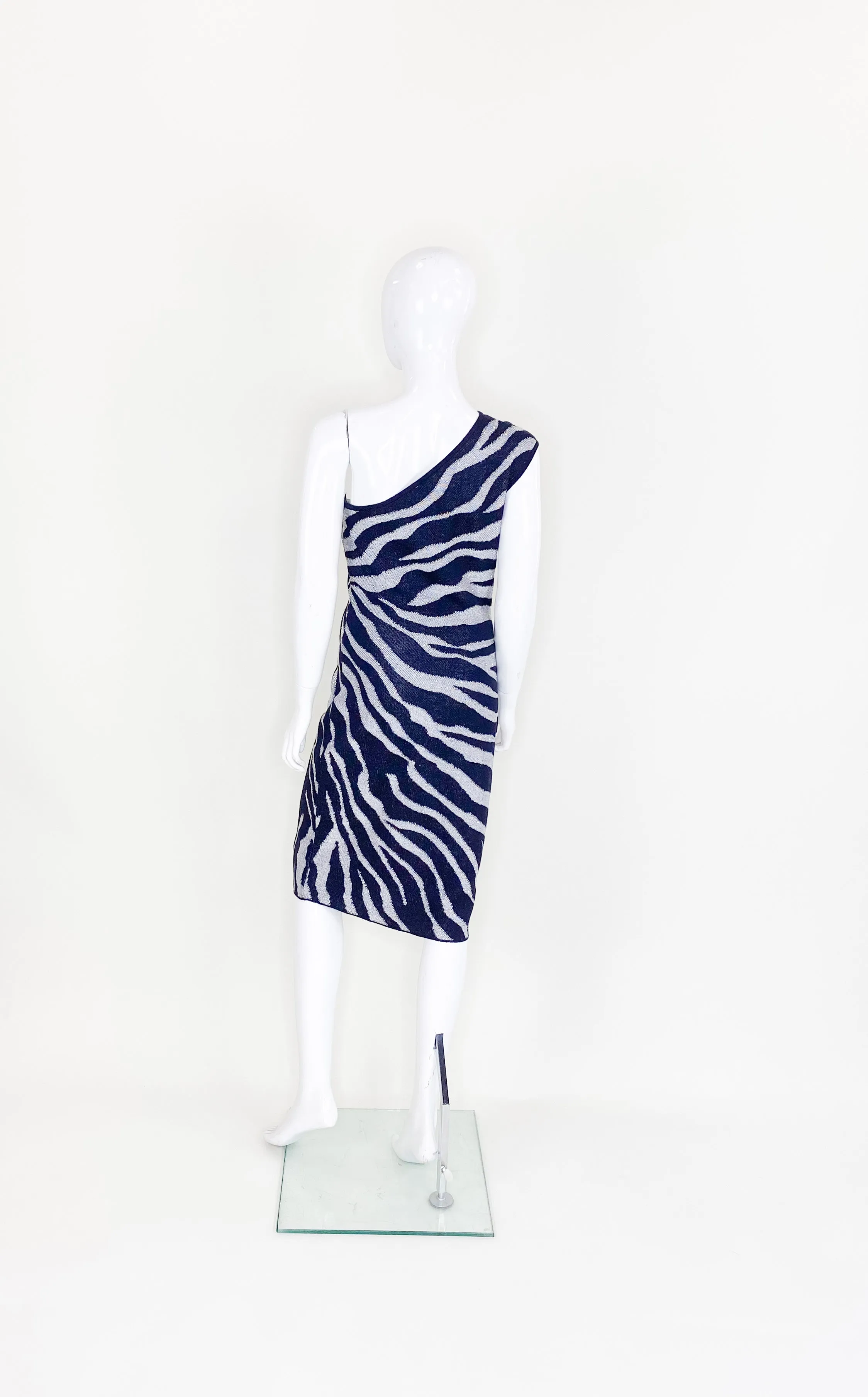 St John One shoulder Zebra Print Dress