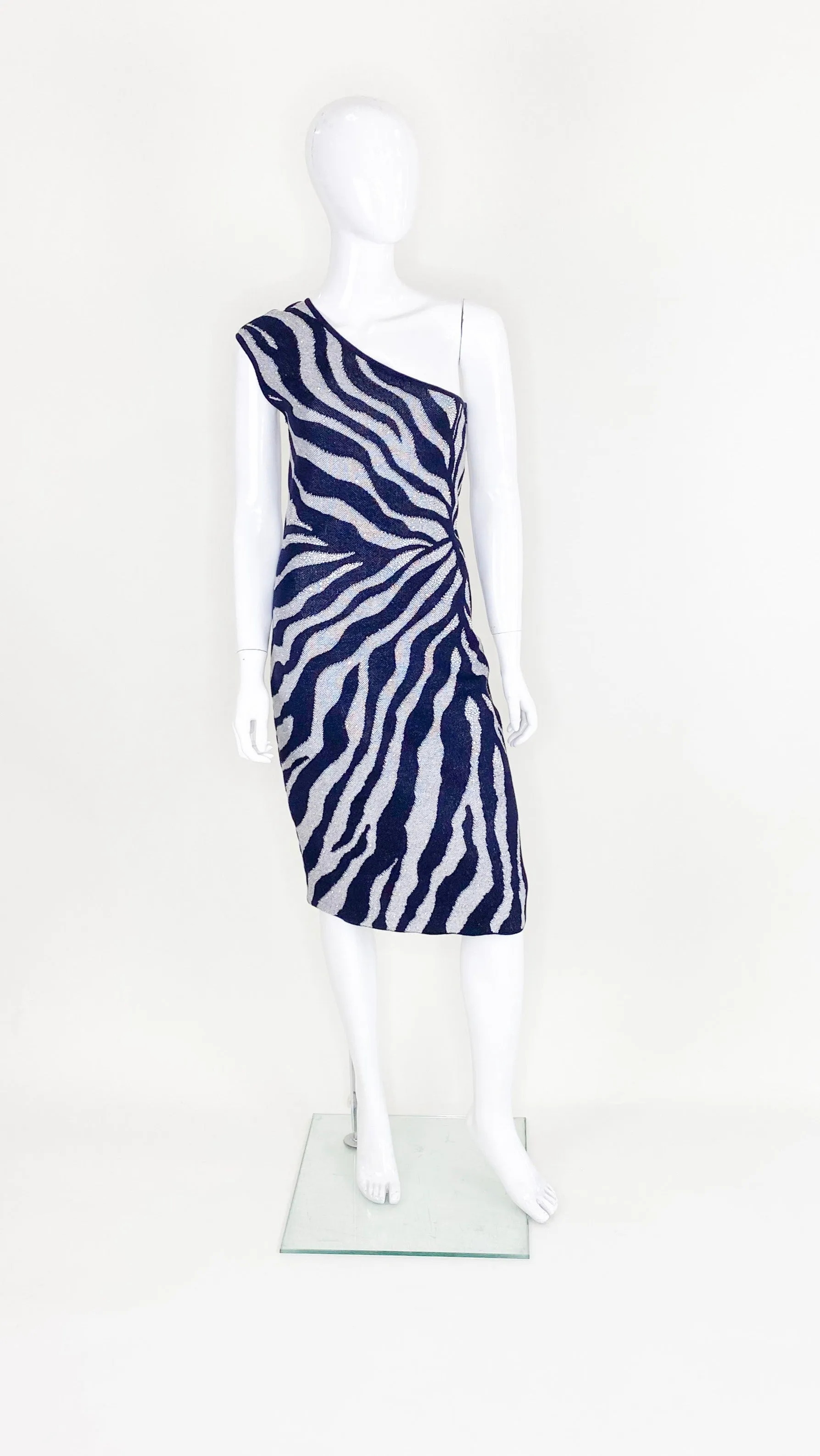 St John One shoulder Zebra Print Dress