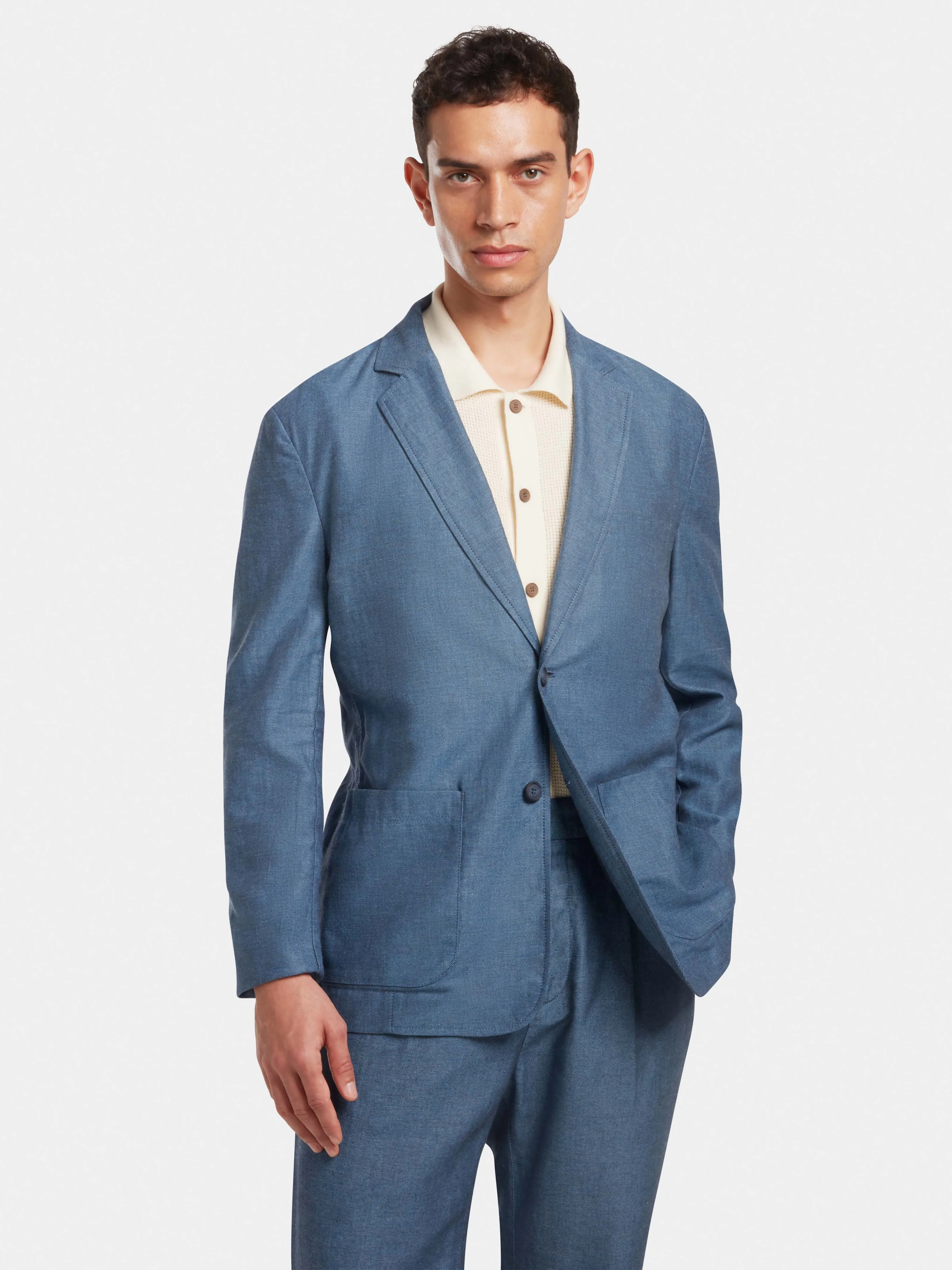 Steel Blue Cotton Linen Blazer