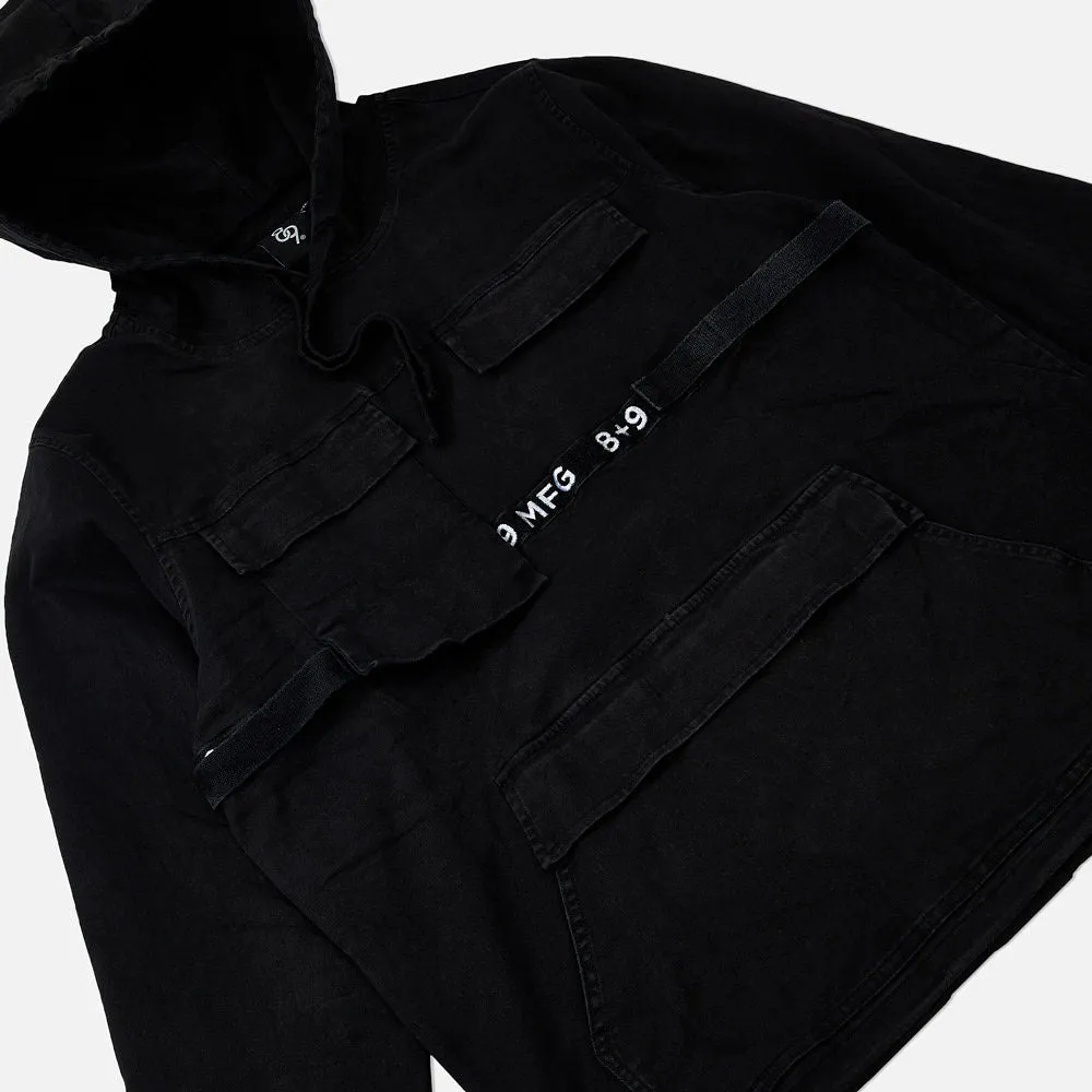 Strapped Up Vintage Washed Utility Anorak Jacket Black