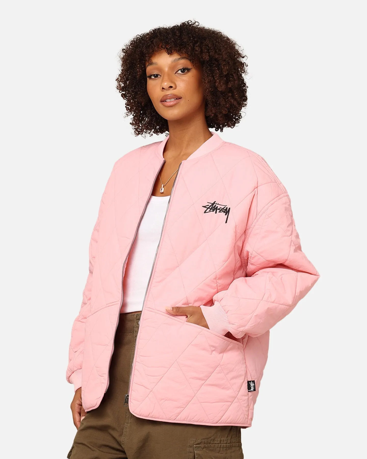 StÃ¼ssy Women's Stock Crown Quilted Jacket Pink