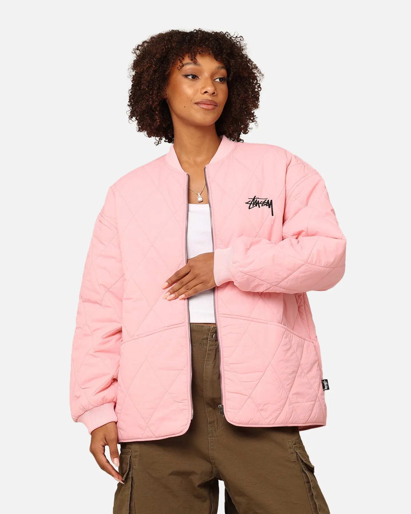 StÃ¼ssy Women's Stock Crown Quilted Jacket Pink