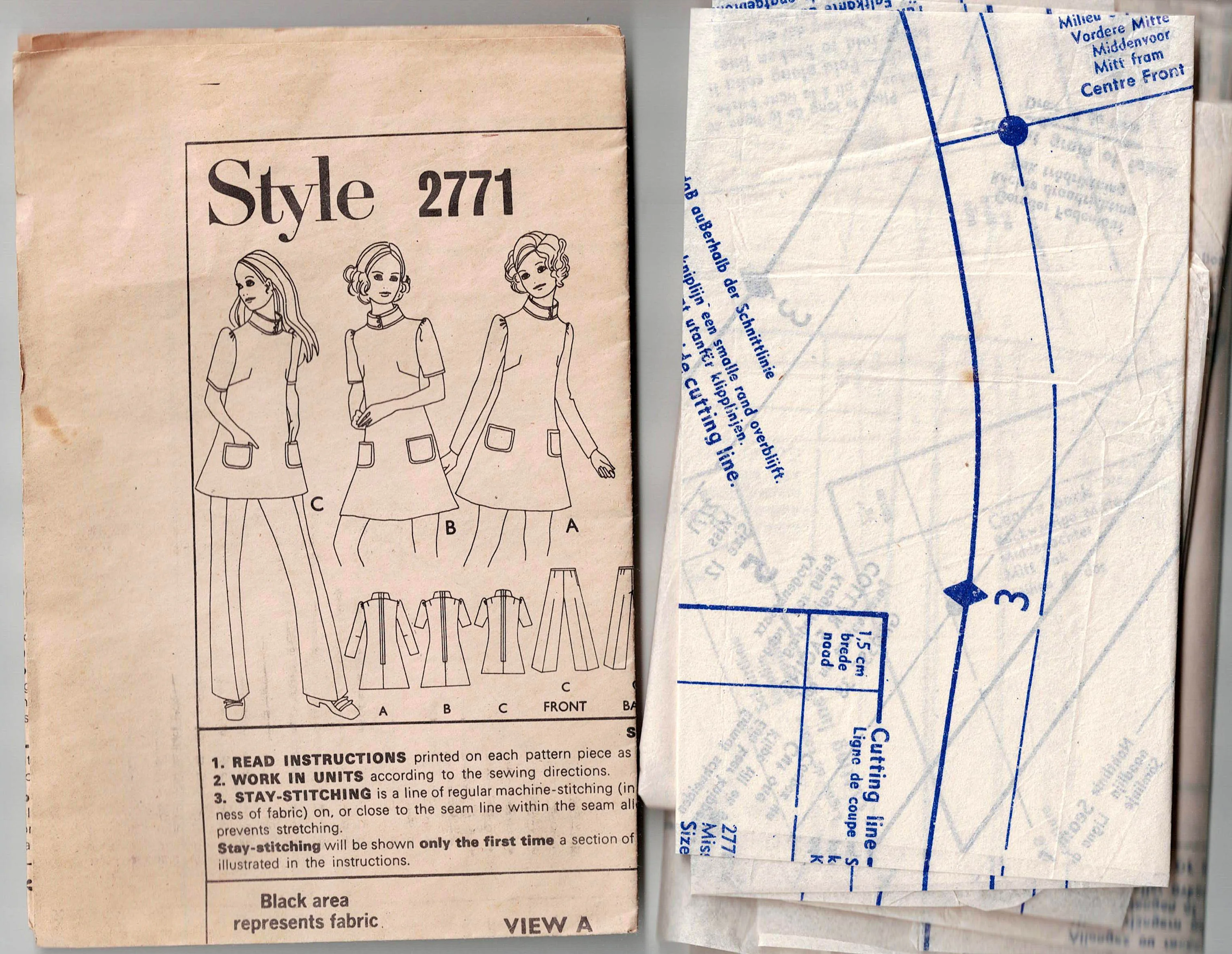 Style 2771 Womens Mini Dress Tunic & Pants 1970s Vintage Sewing Pattern Size 12 Bust 34 inches