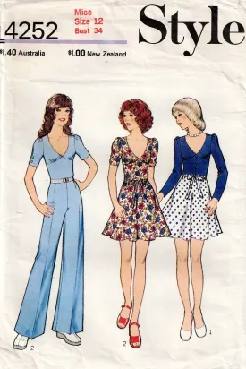 Style 4252 Womens Midriff Top Skirt & Pants 1970s Vintage Sewing Pattern Size 12 Bust 34 inches