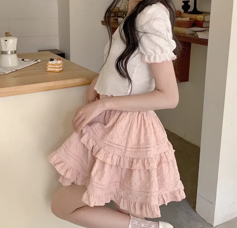 Summer Cute Ballet Cake Tutu Short Layered Pink Skirt