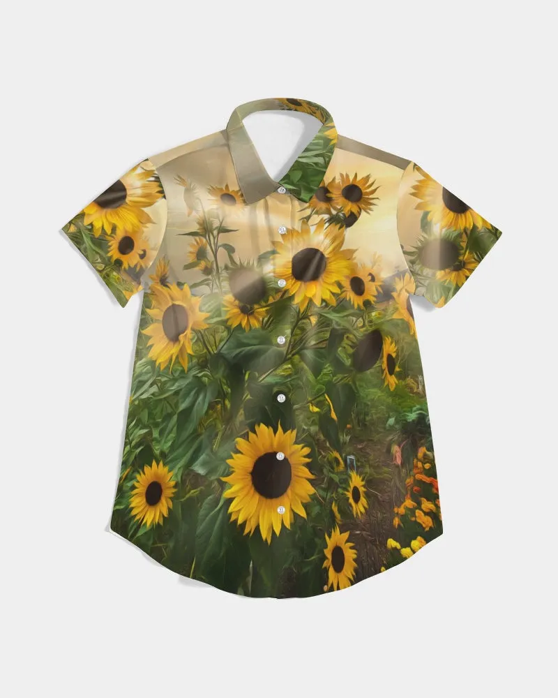 Sunflower Sunshine Women's Short Sleeve Button Up