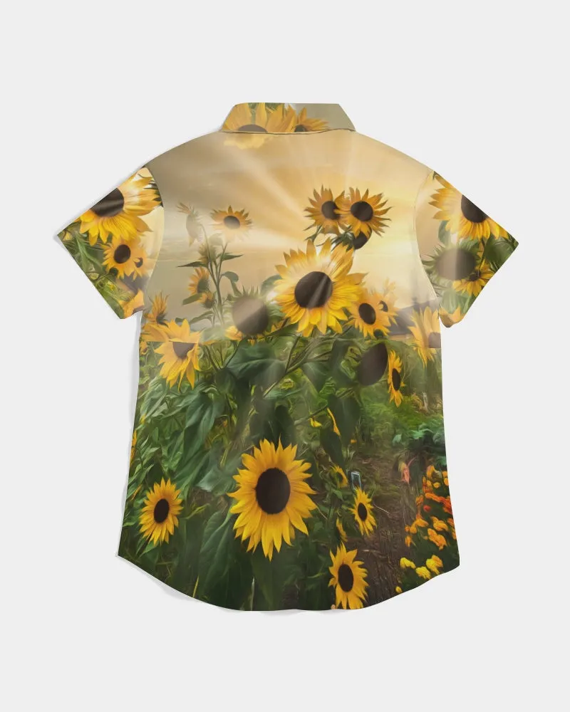 Sunflower Sunshine Women's Short Sleeve Button Up