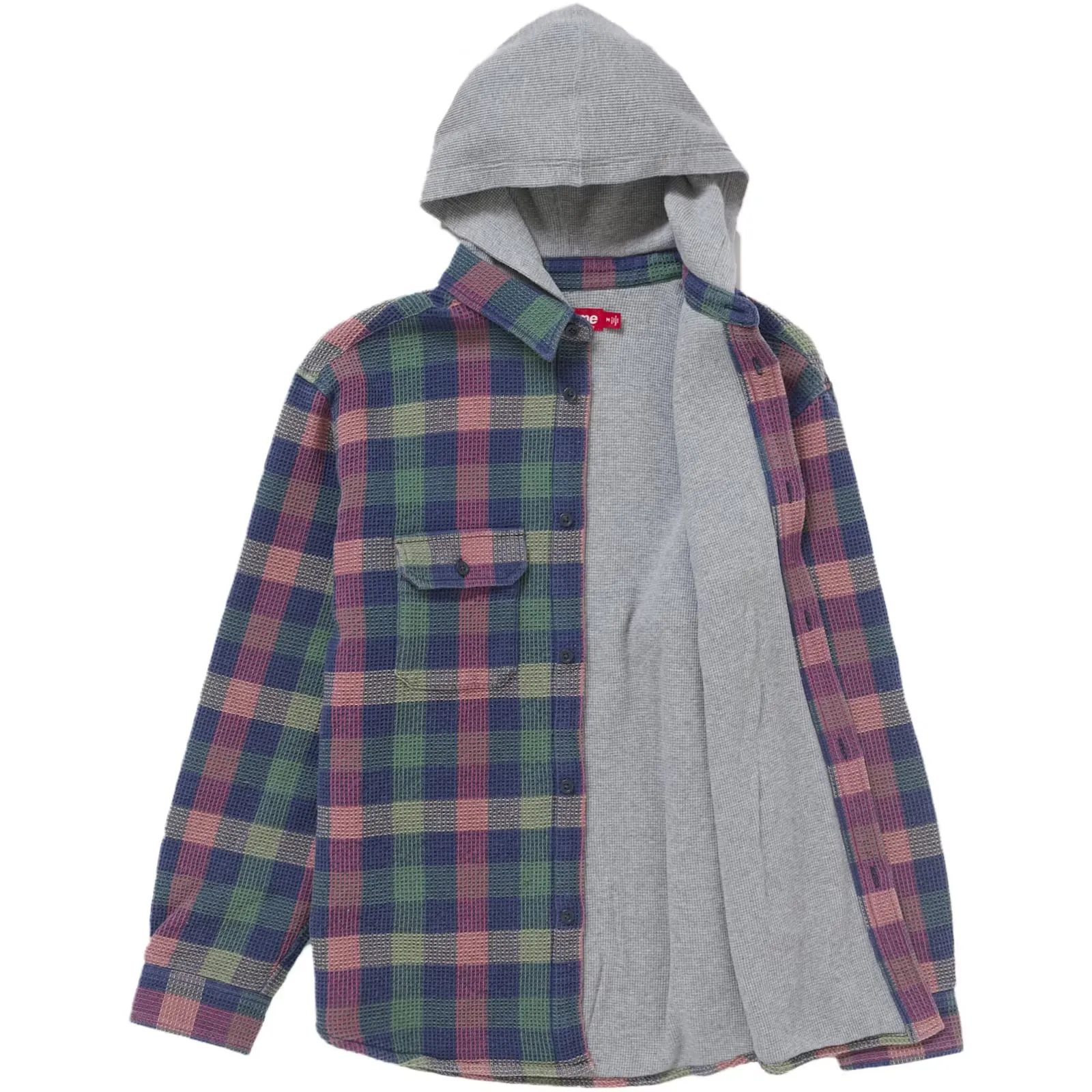 Supreme Waffle Plaid Multicolor Hooded Shirt