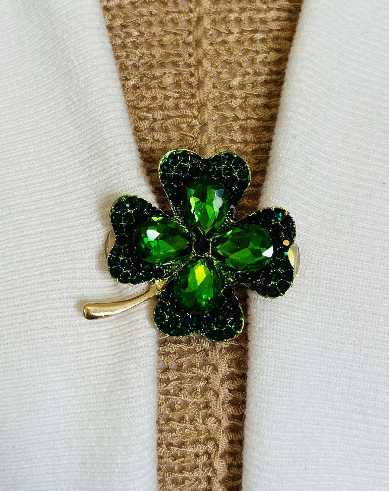 Sweater Clips Green Four Leaf Clover Sweater Clip Gold Cardigan Clasp Rhinestones Jewelry Gift for Mom Gifts for Her by Fabulici