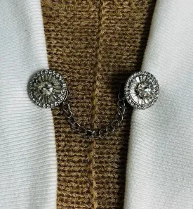 Sweater Clips Rhinestone Sweater Clip Round Chain Silver Cardigan Clip Dress Fastener Cloak Clasp Wedding Gift for Mother Gift for Her