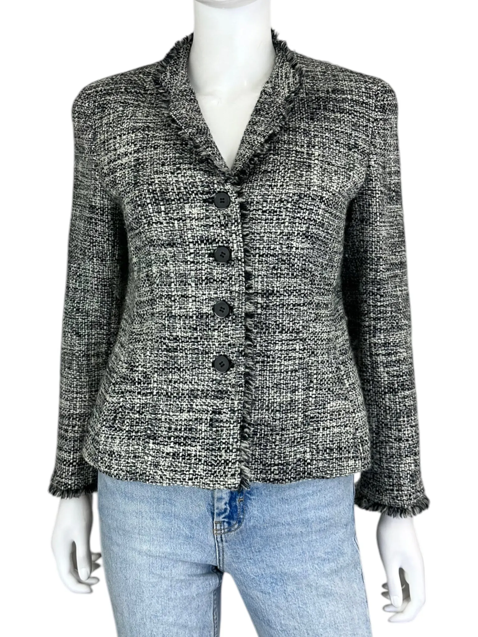 Talbots WOOL BLEND Black and White Tweed Blazer Size 6