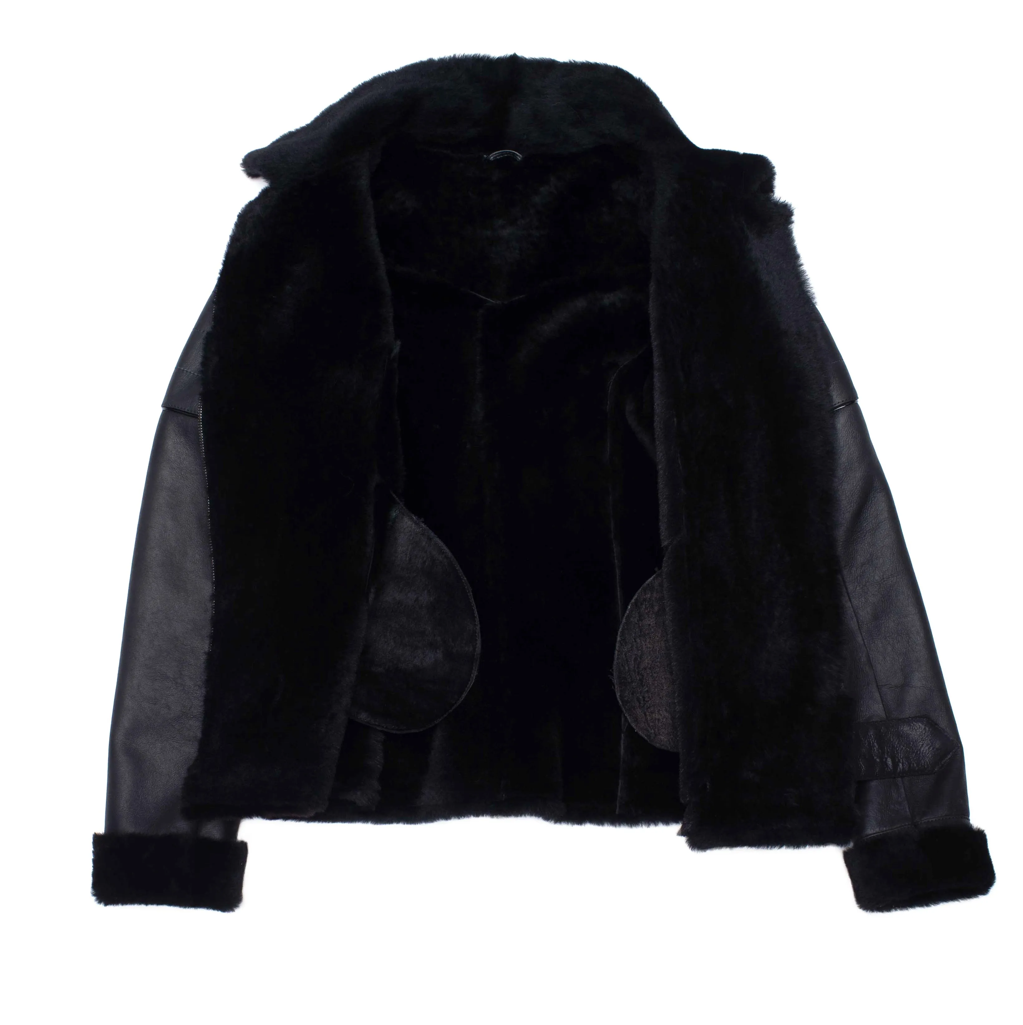 Tasha’s Black Sheepskin Shearling B-3 Bomber Style Jacket