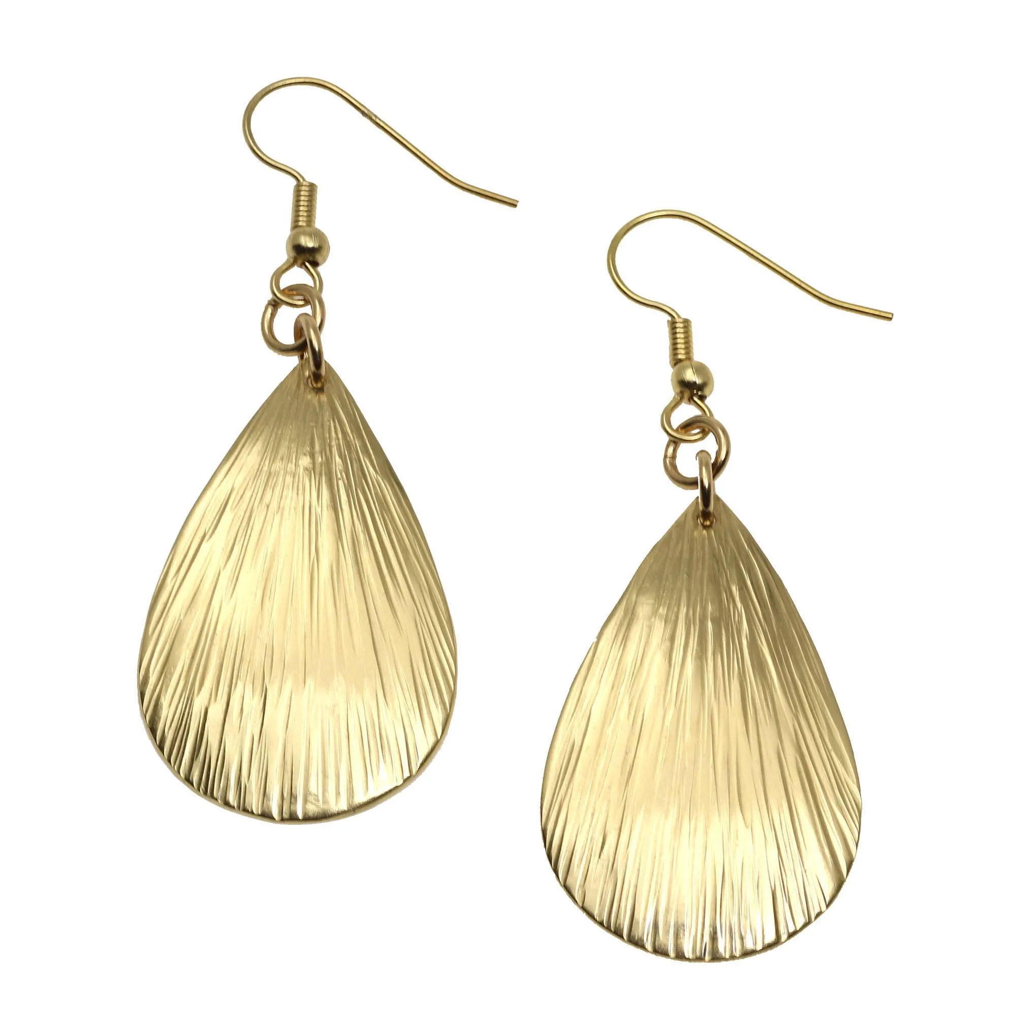 Tear Drop Nu Gold Bark Earrings - Small