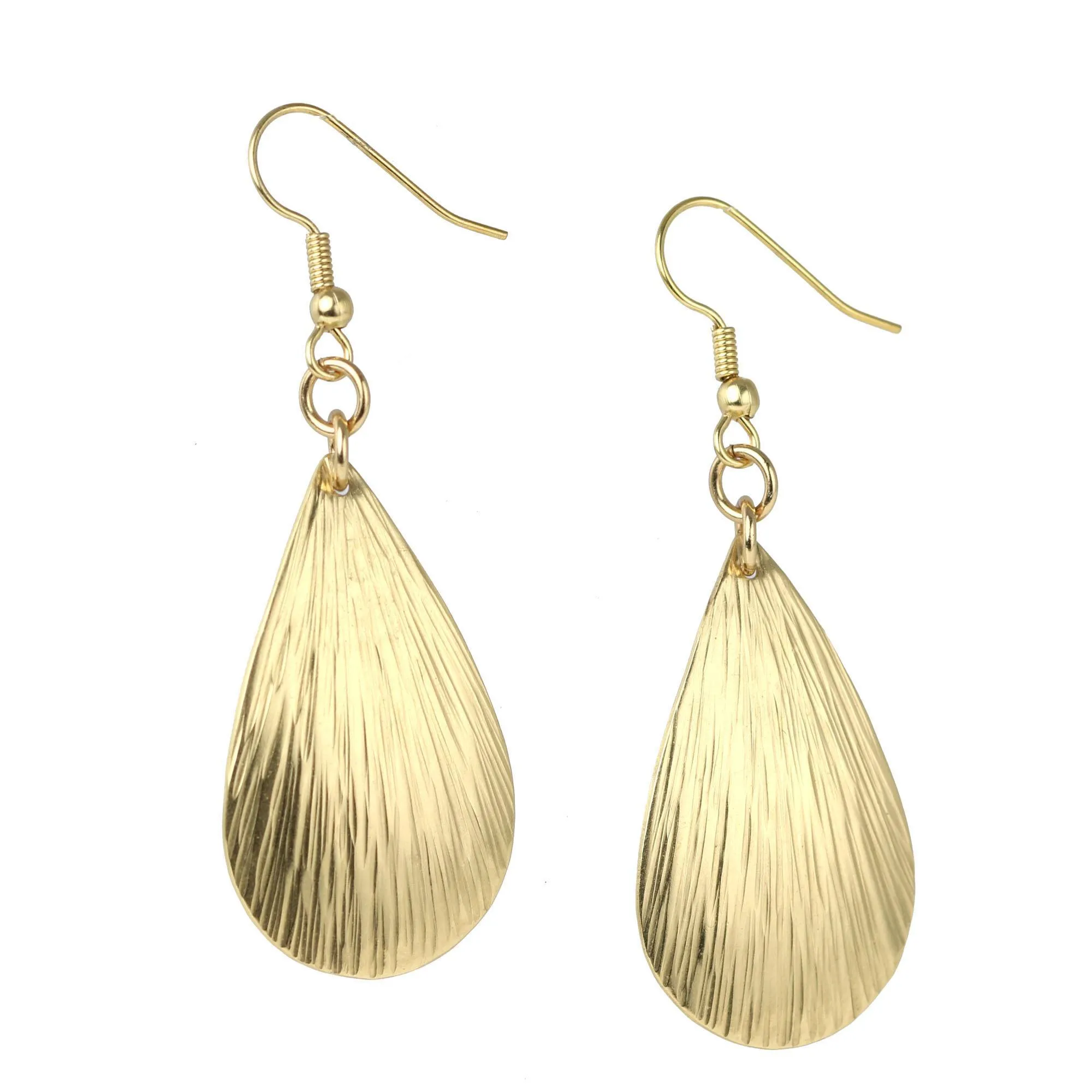 Tear Drop Nu Gold Bark Earrings - Small