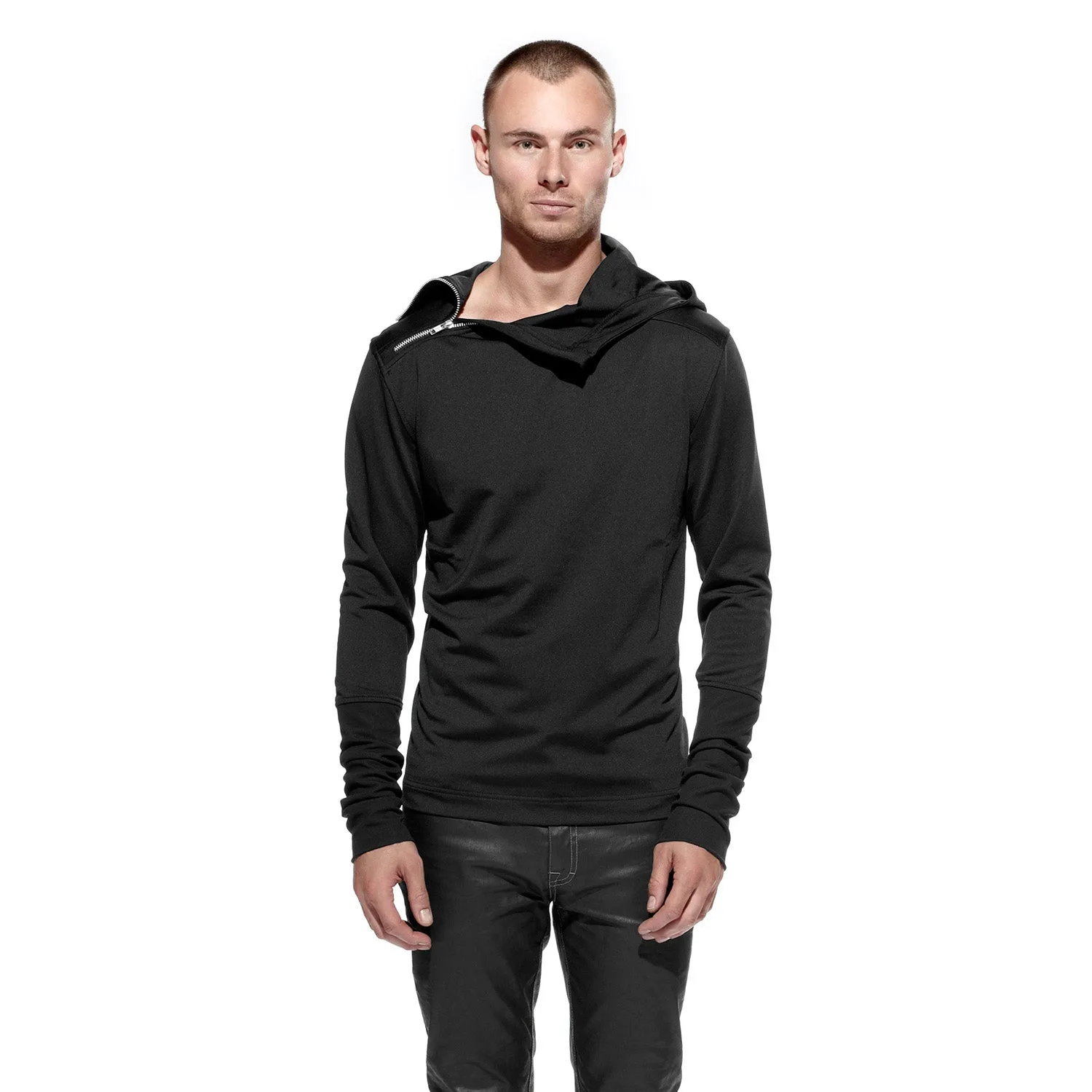 THE SIDE ZIP HOOD - BLACK