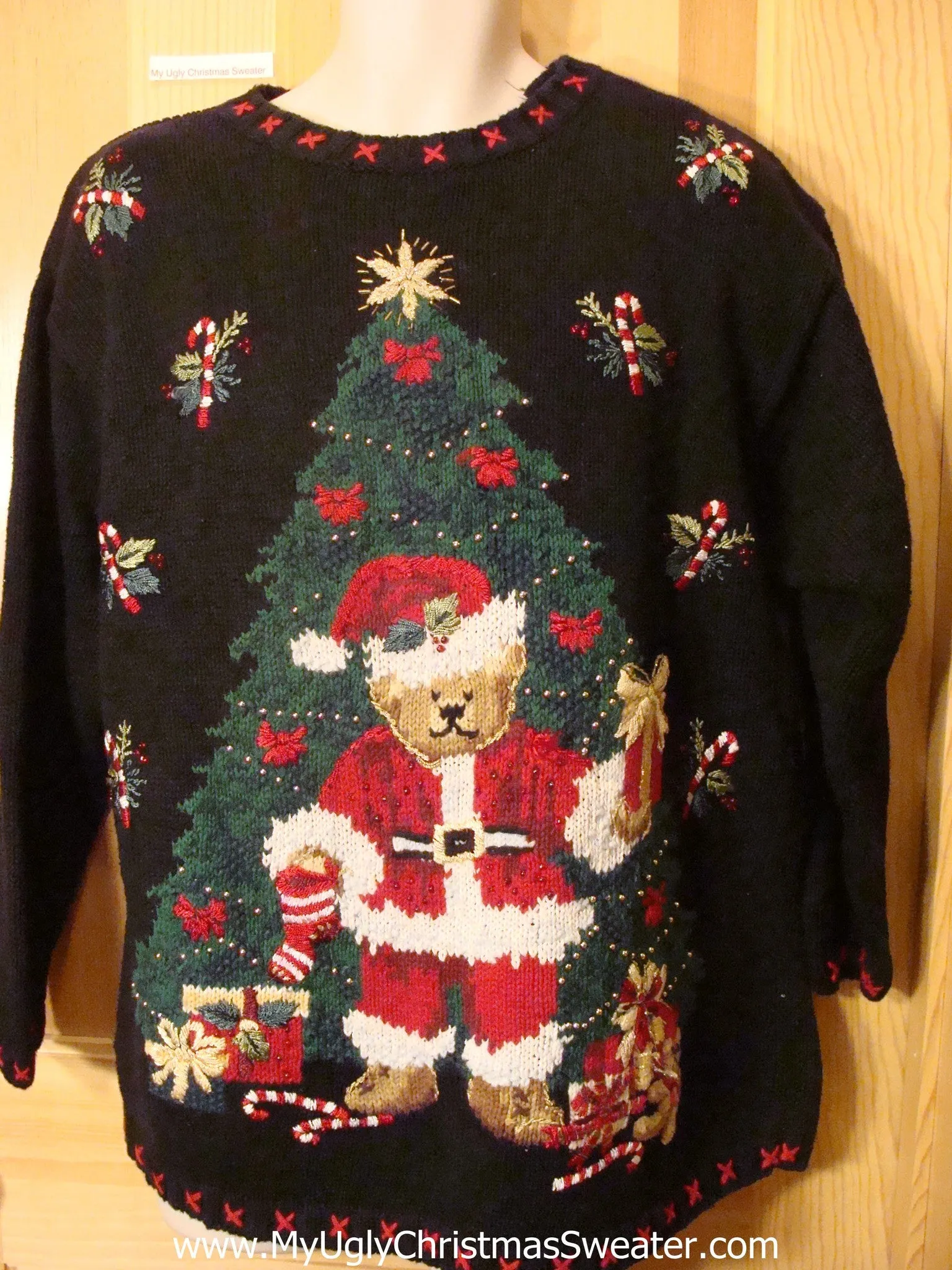 Ugly Christmas Sweater 80s Bear and Tree