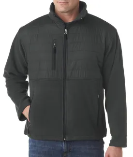 ultraclub adult fleece jacket with quilted yoke overlay - charcoal (l)