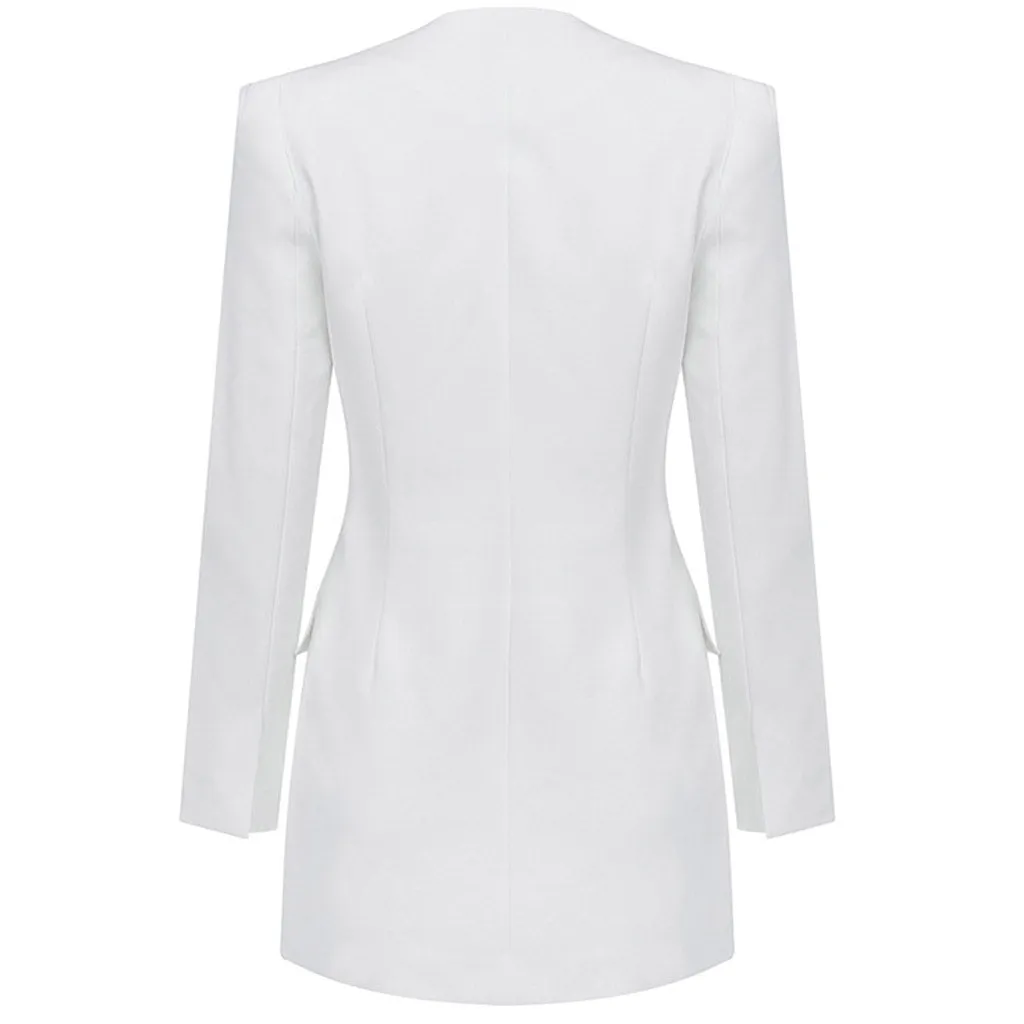 Unique Cutout Long Sleeve Button Down Mini Blazer Dress - White