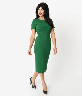 Unique Vintage 1960s Green Short Sleeve Mod Wiggle Dress