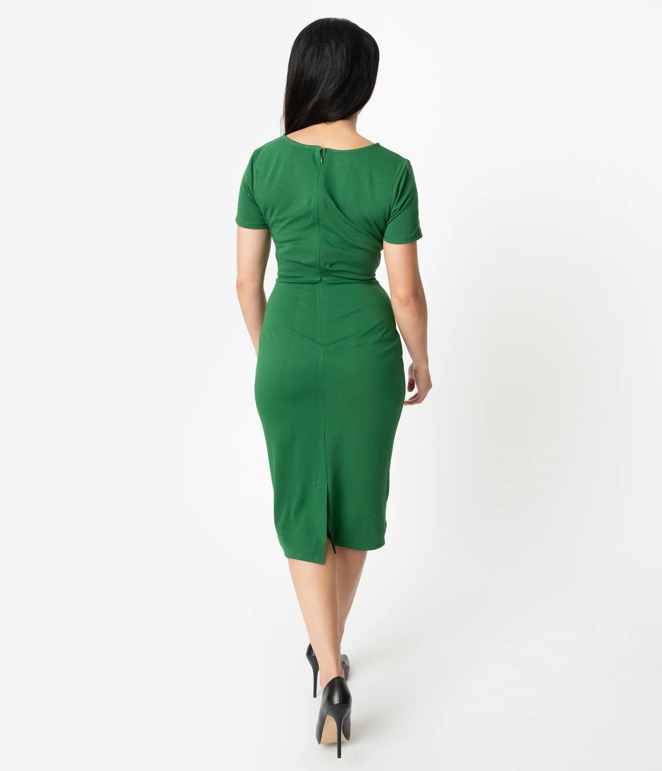 Unique Vintage 1960s Green Short Sleeve Mod Wiggle Dress