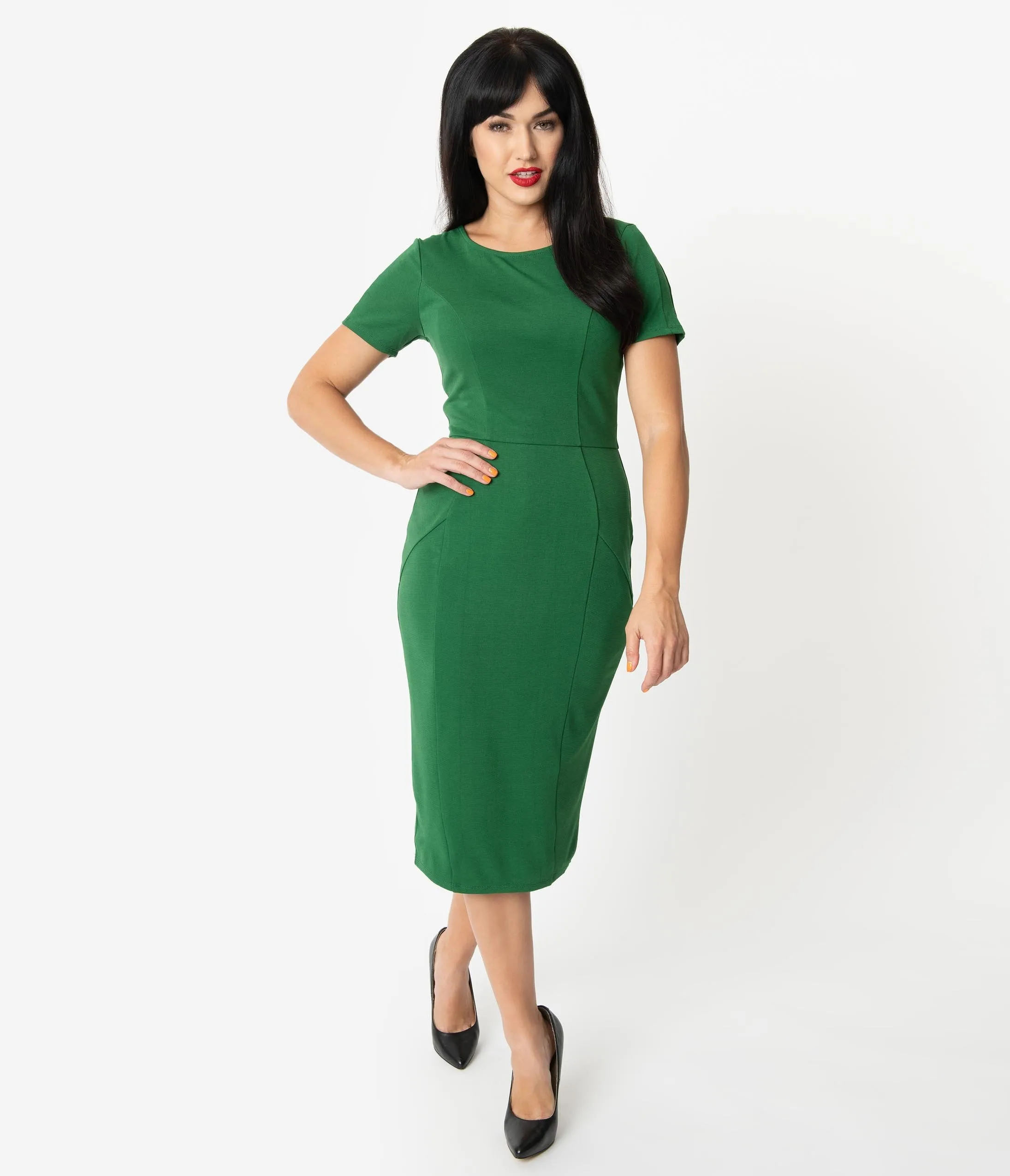 Unique Vintage 1960s Green Short Sleeve Mod Wiggle Dress