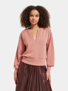 V-neck puff sleeved sweatshirt