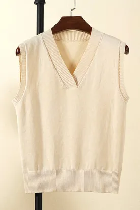 V- Neck Pullover Sweater Vest - Sand