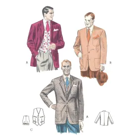 Vintage 1950s Pattern, Men's Cardigan, Tailored Jacket, Vest, Waistcoat - Multi-sizes