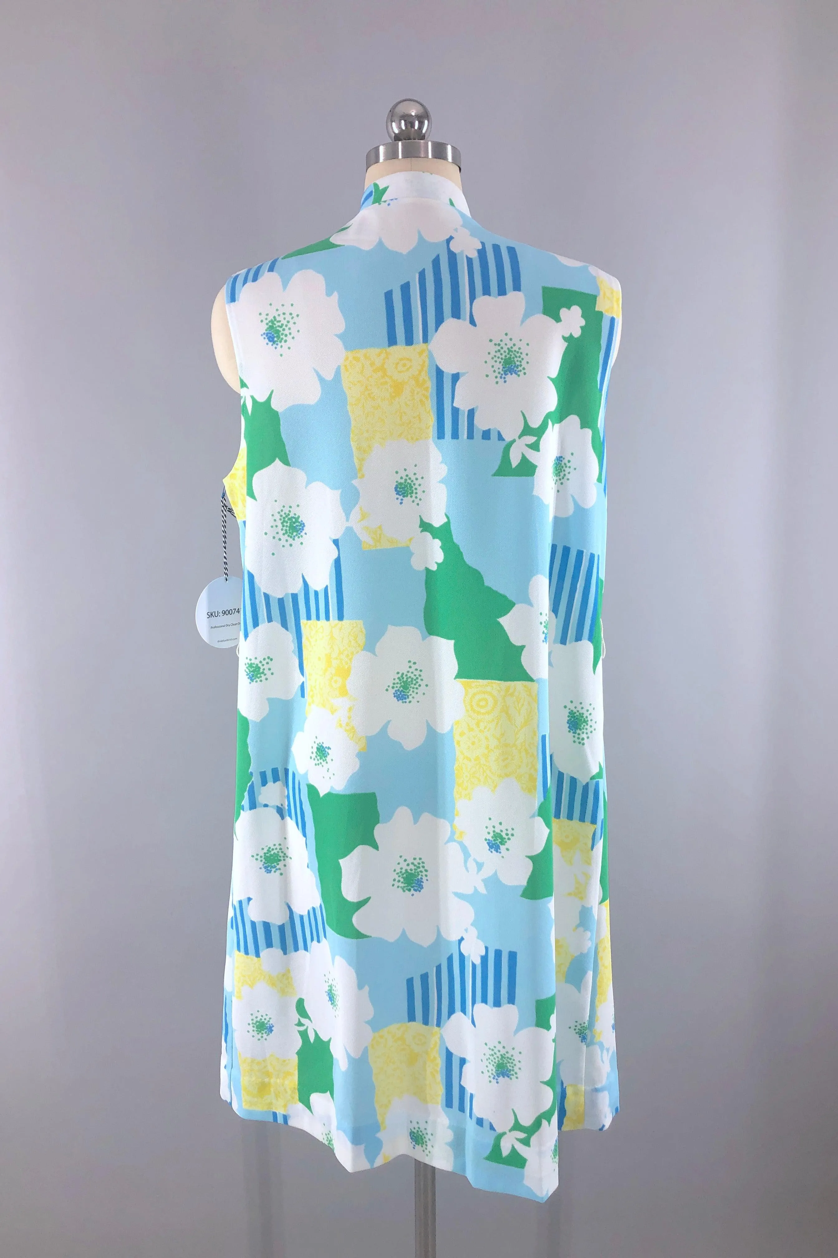 Vintage 1960s Blue Floral Summer Dress