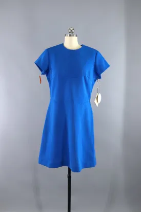 Vintage 1960s Mod Electric Blue Knit Day Dress / Original Tags