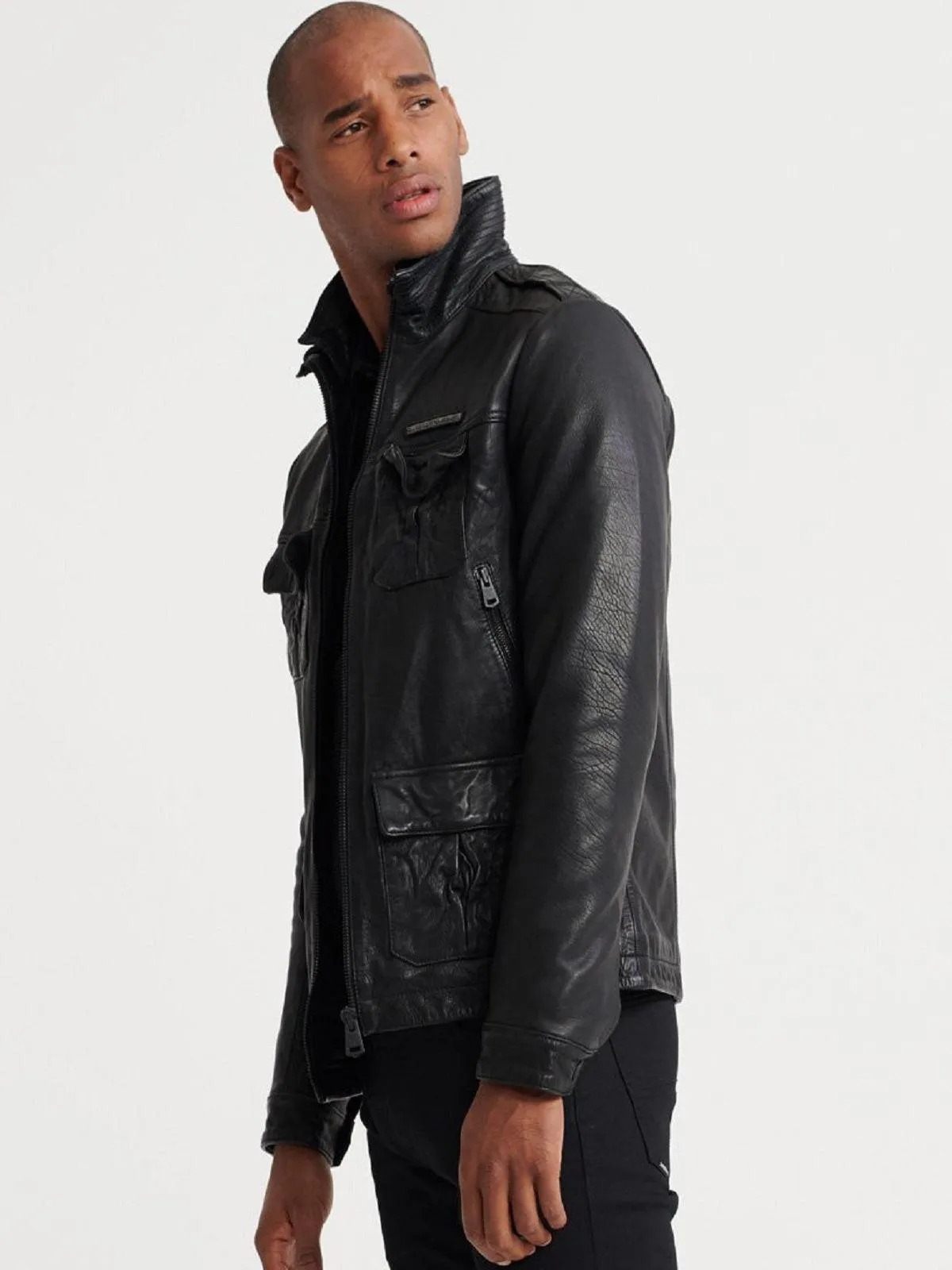 Vintage Black Leather Jacket For Men