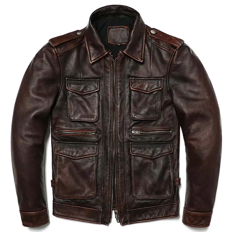 Vintage Brown Leather Slim Jacket